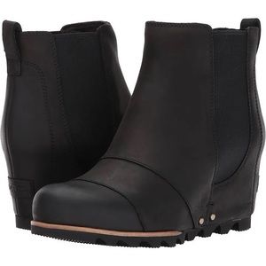 Sorel Lea Wedge Winter Leather Boots Original 6.5 New Black Quarry